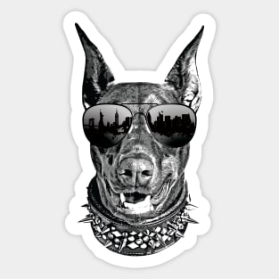 Cool Doberman Skyline Reflection on Sunglasses Sticker